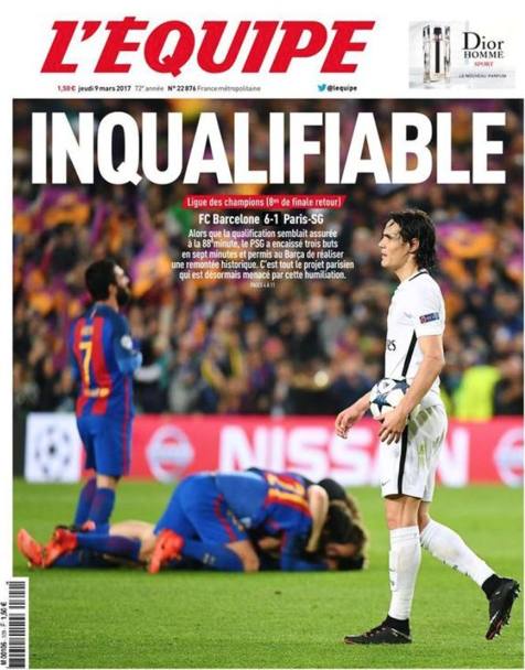 Inqualificabili: una sola parola che pesa come un macigno. L&#39;Equipe stronca il Paris Saint Germain.